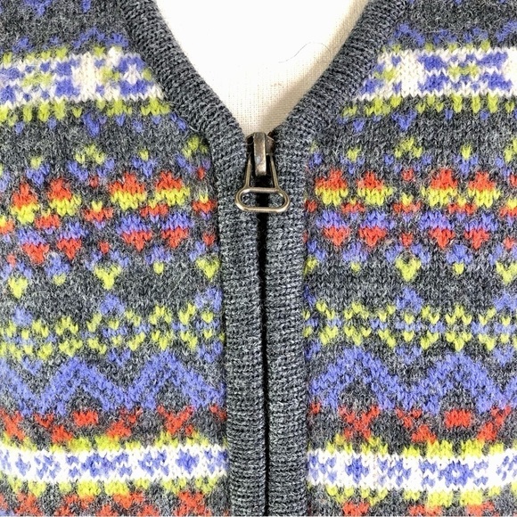 Tally-Ho felted wool fair isle zip front boxy v-neck vest grey M - Picture 3 of 9